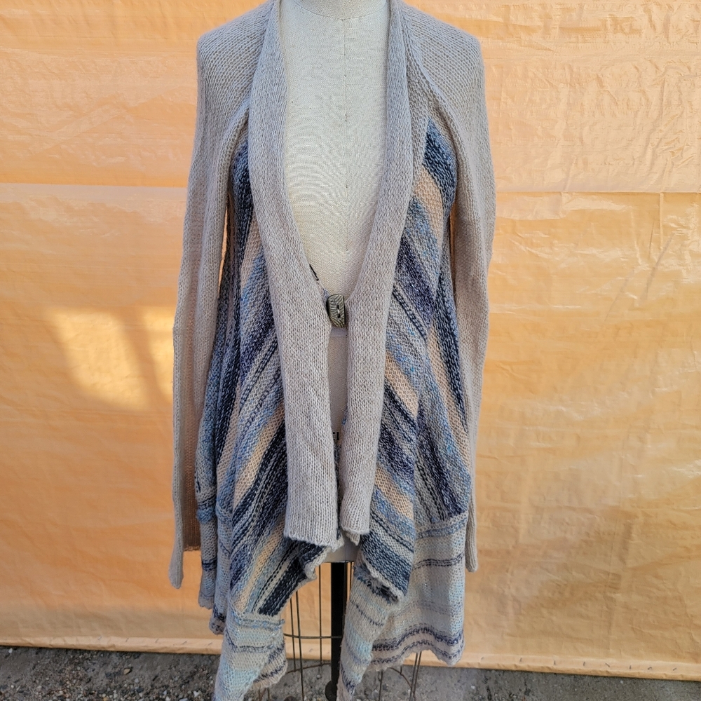 Free People tan blues cardigan with single button size large
